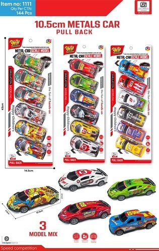 Metal Pull Back Toy Cars Set – 10.5 cm Die-Cast Racing Cars (Pack of 3)